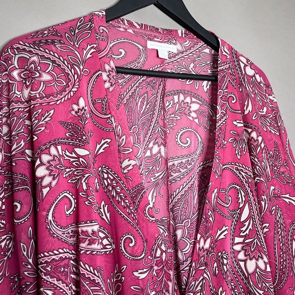 New York & Co‎ Plunging V-Neck Blouse Three Button Closure Sheer Red Size Large - Picture 3 of 10